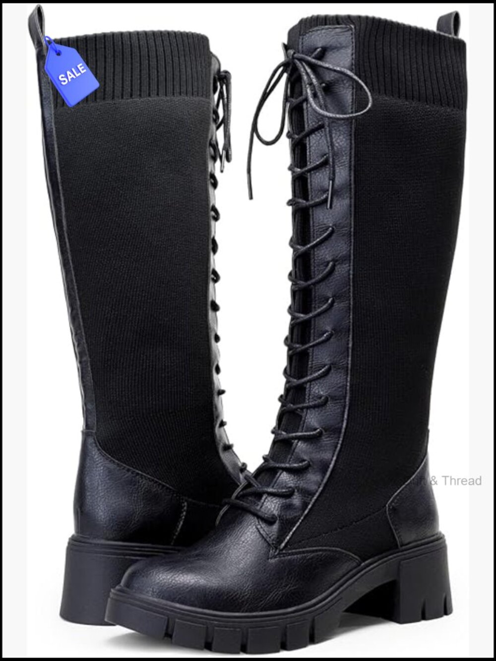 Knee High Combat Boots Chunky Platform Heel Lace Up Punk Work Boots